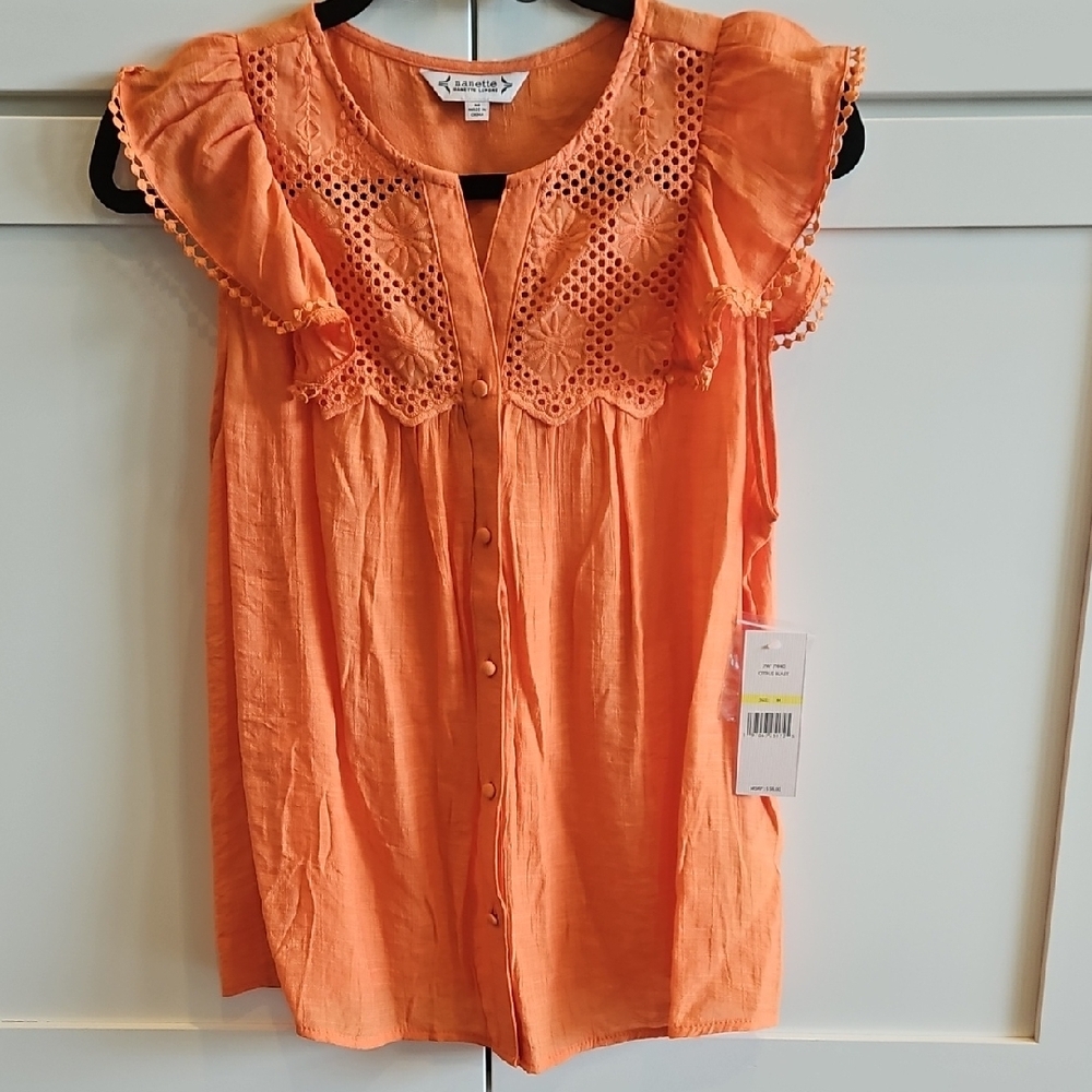 Nanette Lepore Orange Sleeveless Ruffled Blouse